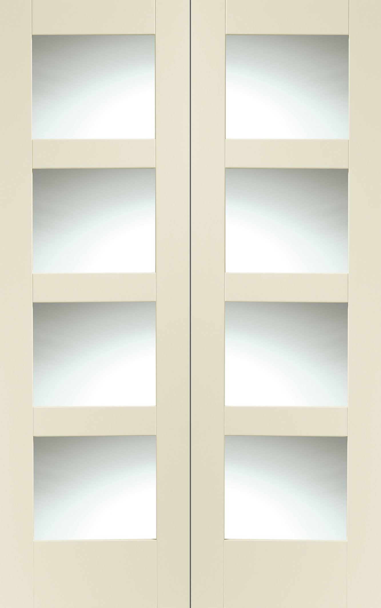 Internal White Primed Shaker Door Pair with Clear Glass – Chantilly, 1981 x 1220 x 40 mm