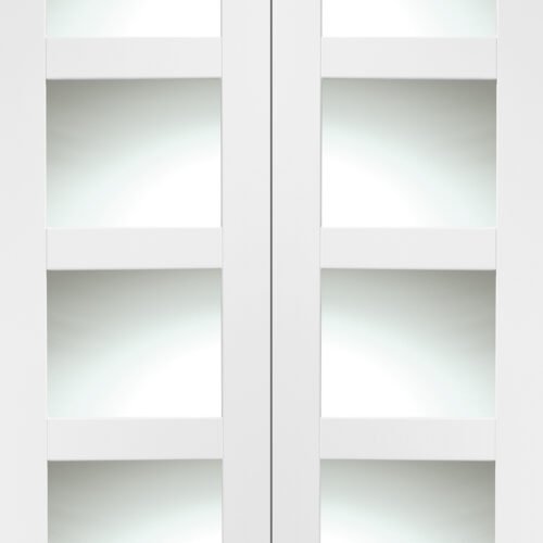 Internal White Primed Shaker Door Pair with Clear Glass