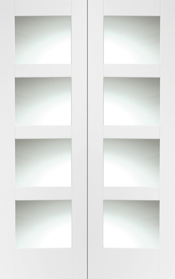 Internal White Primed Shaker Door Pair with Clear Glass