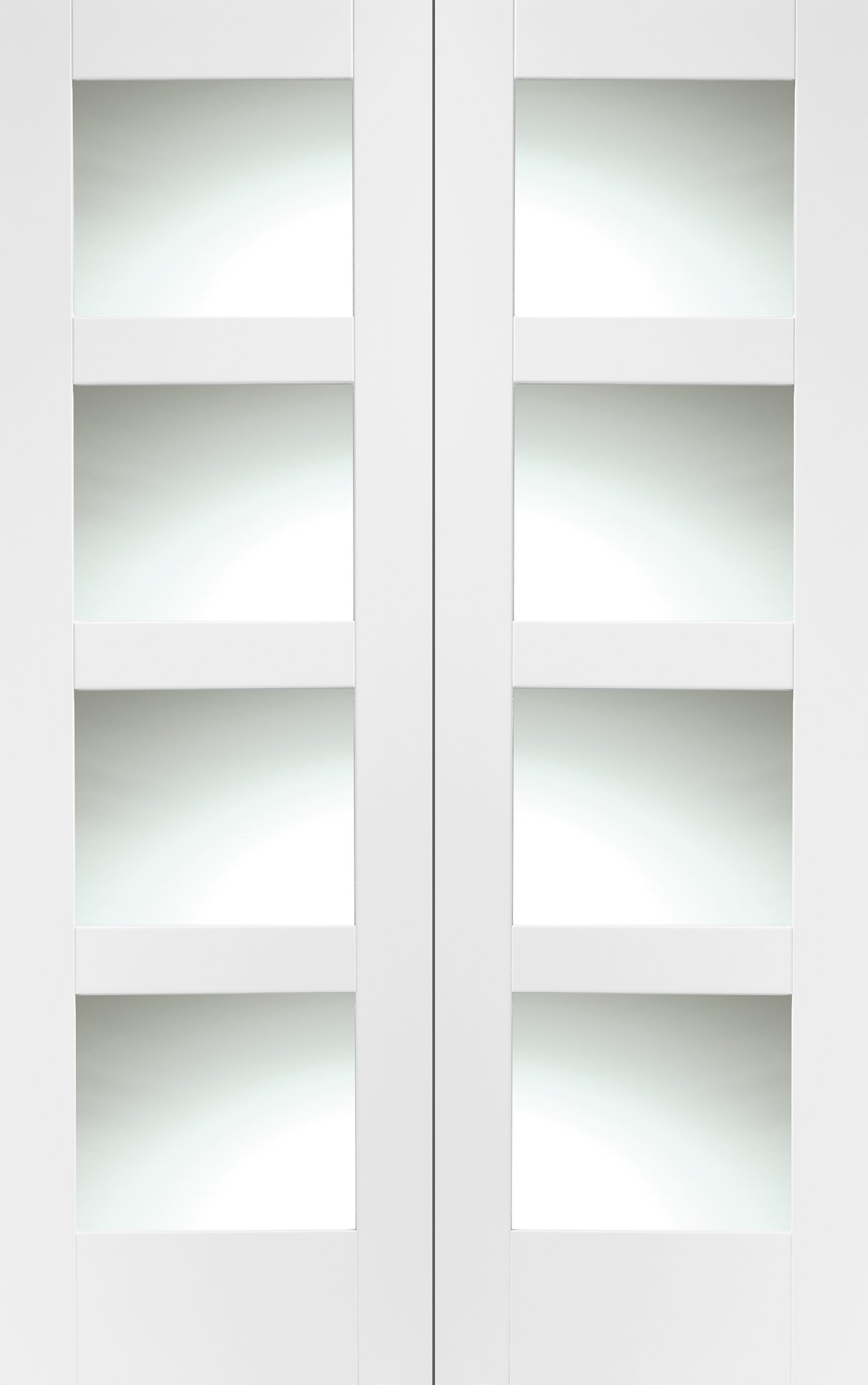 Internal White Primed Shaker Door Pair with Clear Glass – White Primed, 1981 x 915 x 40 mm