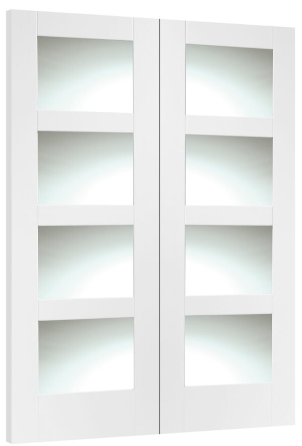 Internal White Primed Shaker Door Pair with Clear Glass - Image 2