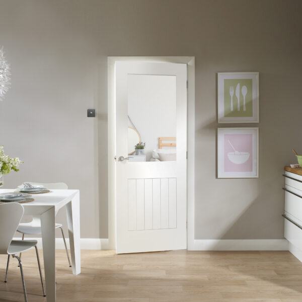 Internal White Primed Suffolk 1L with Clear Glass Fire Door - Image 3