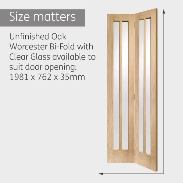 Worcester Internal Oak Bi-Fold Door with Clear Glass - Image 10