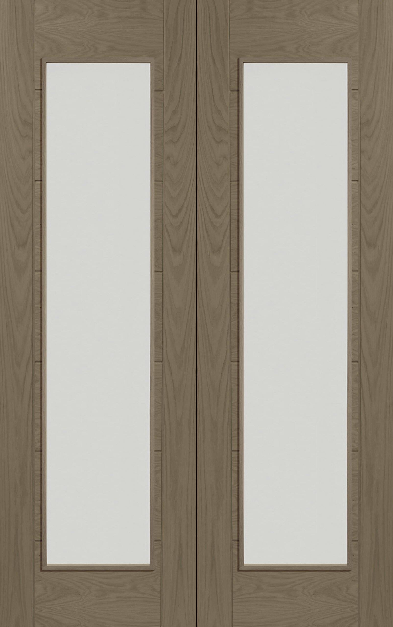 Palermo Internal Oak Rebated Door Pair with Clear Glass – Cappuccino, 1981 x 1372 x 40 mm