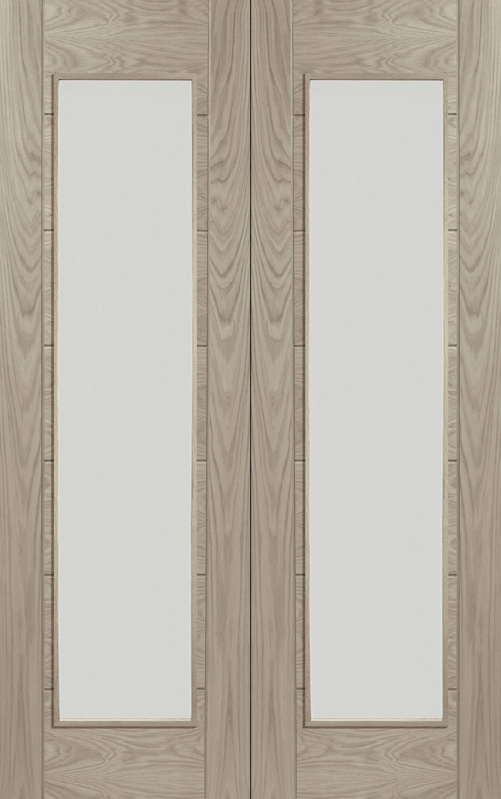 Palermo Internal Oak Rebated Door Pair with Clear Glass – Crema, 1981 x 1067 x 40 mm