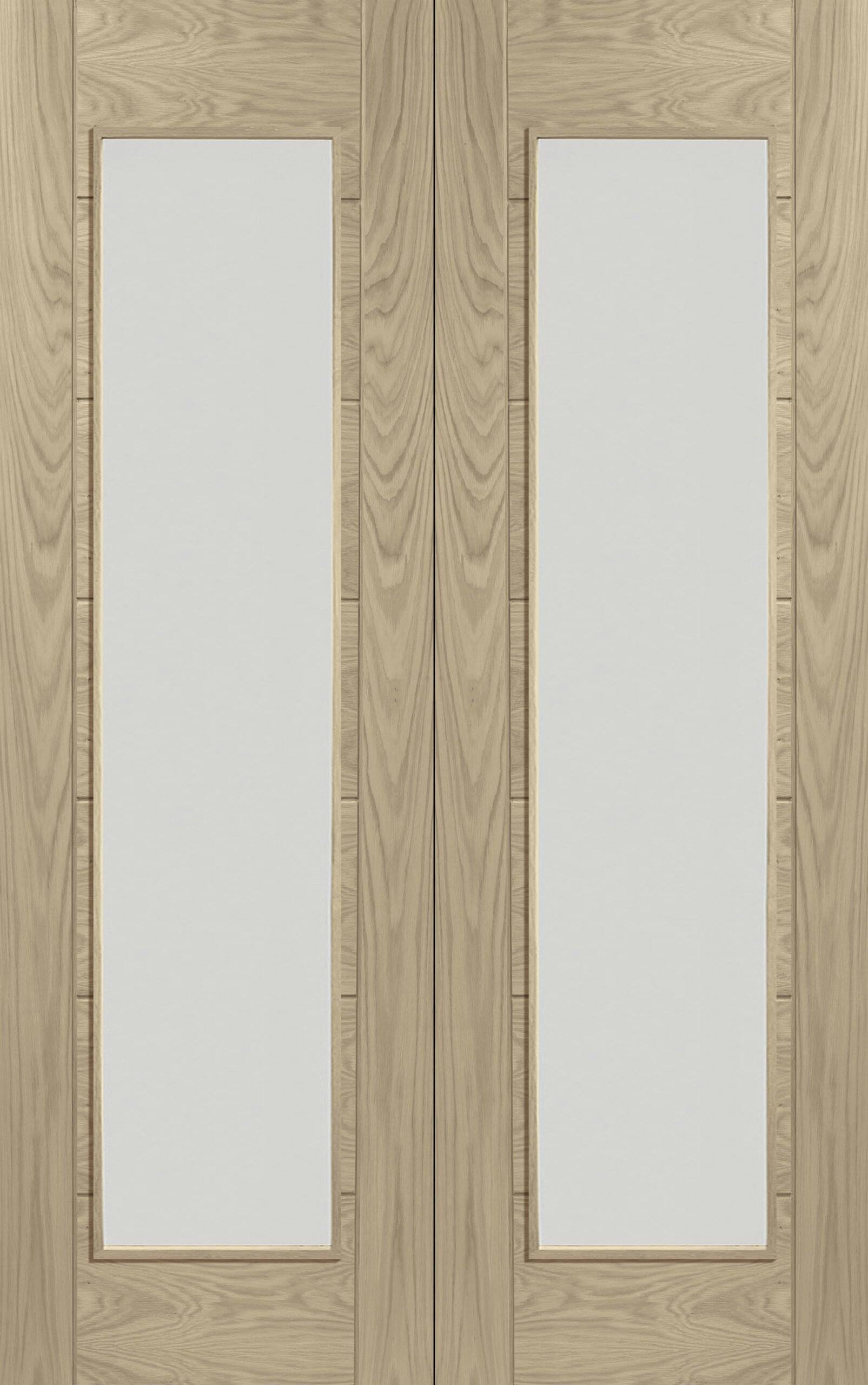 Palermo Internal Oak Rebated Door Pair with Clear Glass – Latte, 1981 x 1372 x 40 mm