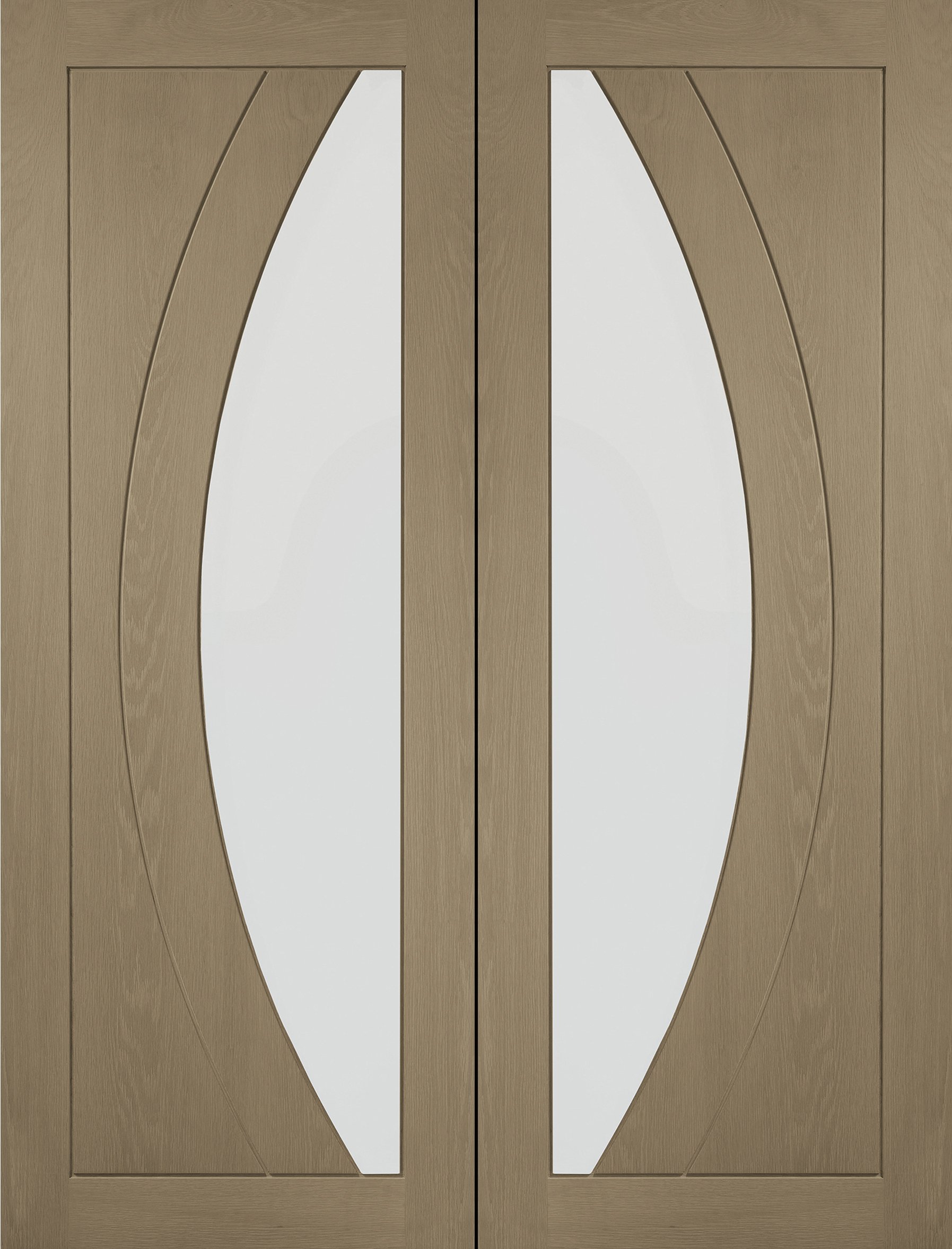 Internal Oak Salerno Pair with Clear Flat Glass – Cappuccino, 1981 x 1372 x 40 mm