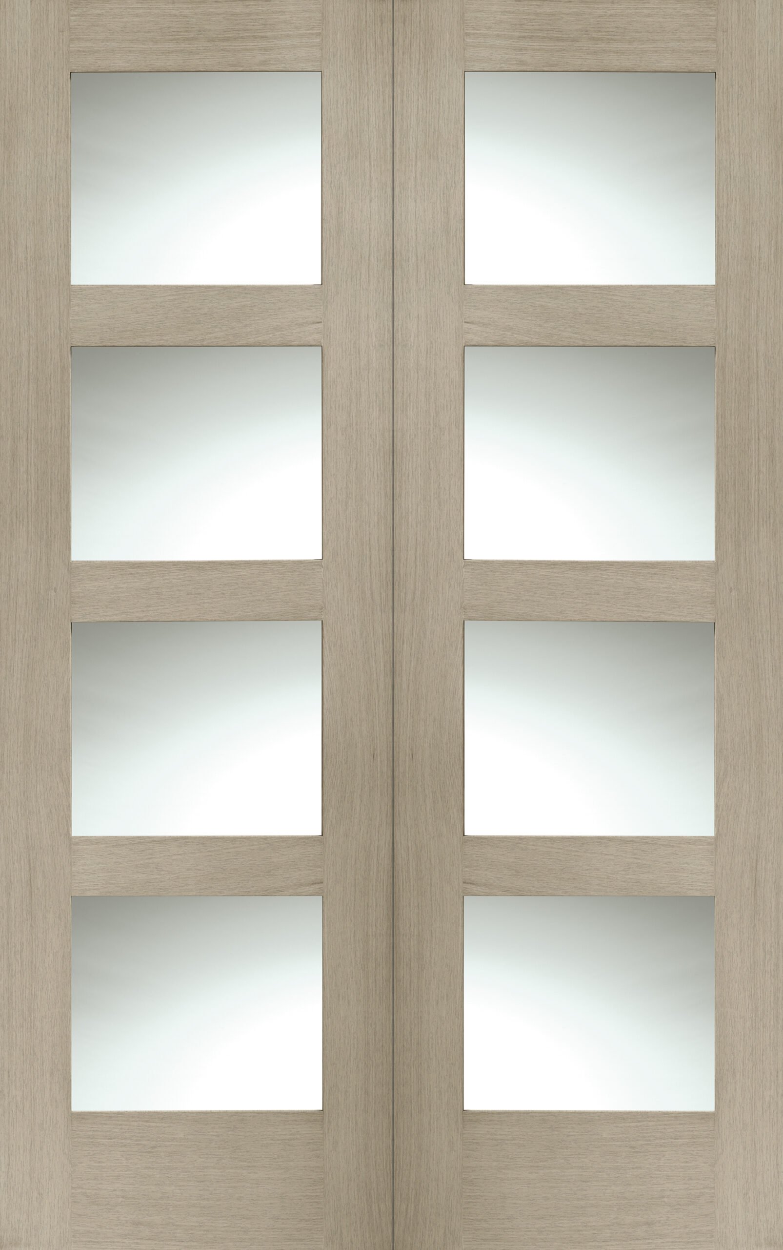 Internal Oak Shaker Door Pair with Clear Glass – Crema, 1981 x 1524 x 40 mm