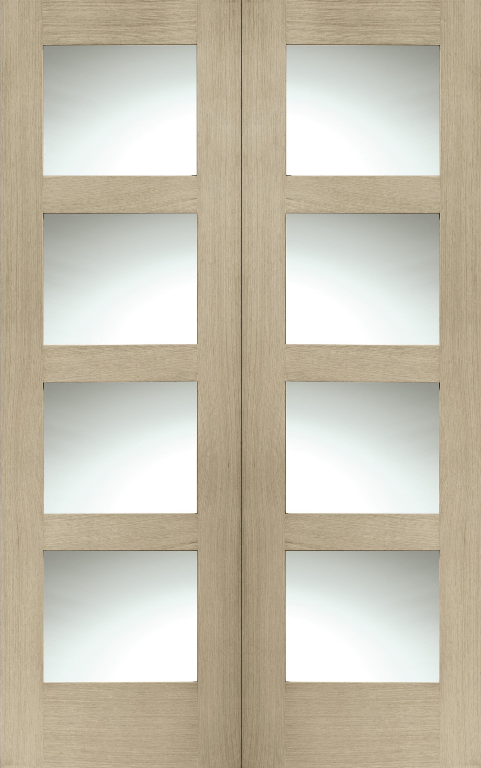 Internal Oak Shaker Door Pair with Clear Glass – Latte, 1981 x 1372 x 40 mm