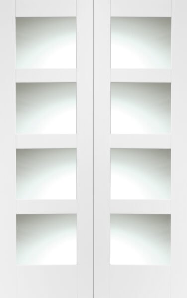 Internal White Primed Shaker Door Pair with Clear Glass