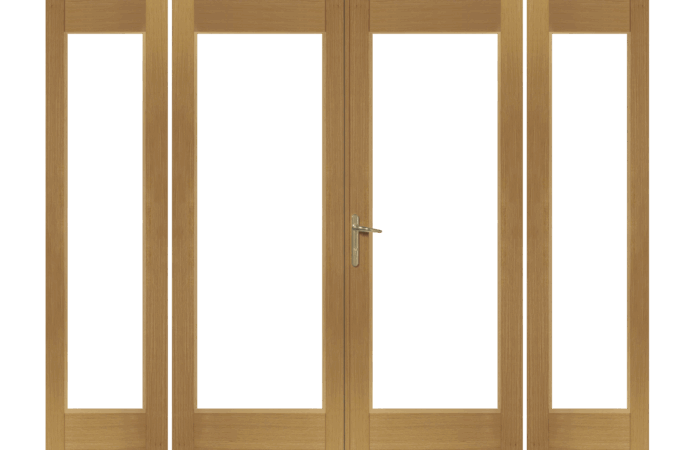 La Porte French Door in Pre-Finished External Oak Includes Sidelight Frame (Brass Hardware)