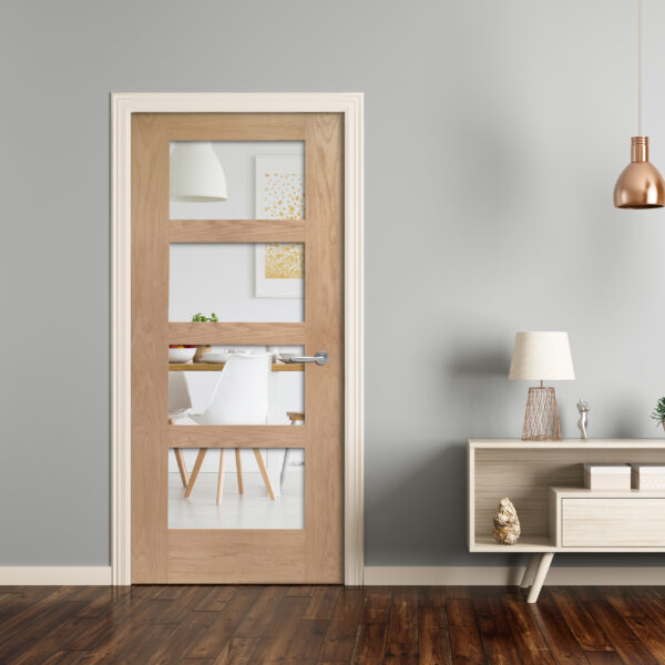 Internal Oak Shaker 4 Panel Door with Clear Glass - Image 3