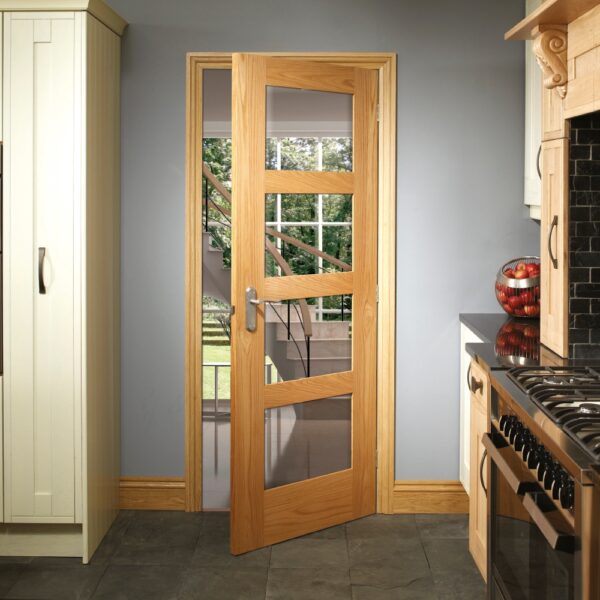 Internal Oak Shaker 4 Panel Door with Clear Glass - Image 15