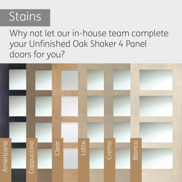 Internal Oak Shaker 4 Panel Door with Clear Glass - Image 5
