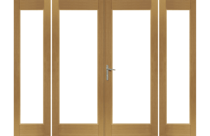 La Porte French Door in Pre-Finished External Oak Includes Sidelight Frame (Chrome Hardware)